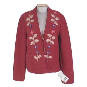 NEW Geiger of Austria Jacket (Coat)! US 8 10   Red  Boiled Wool  Floral Design